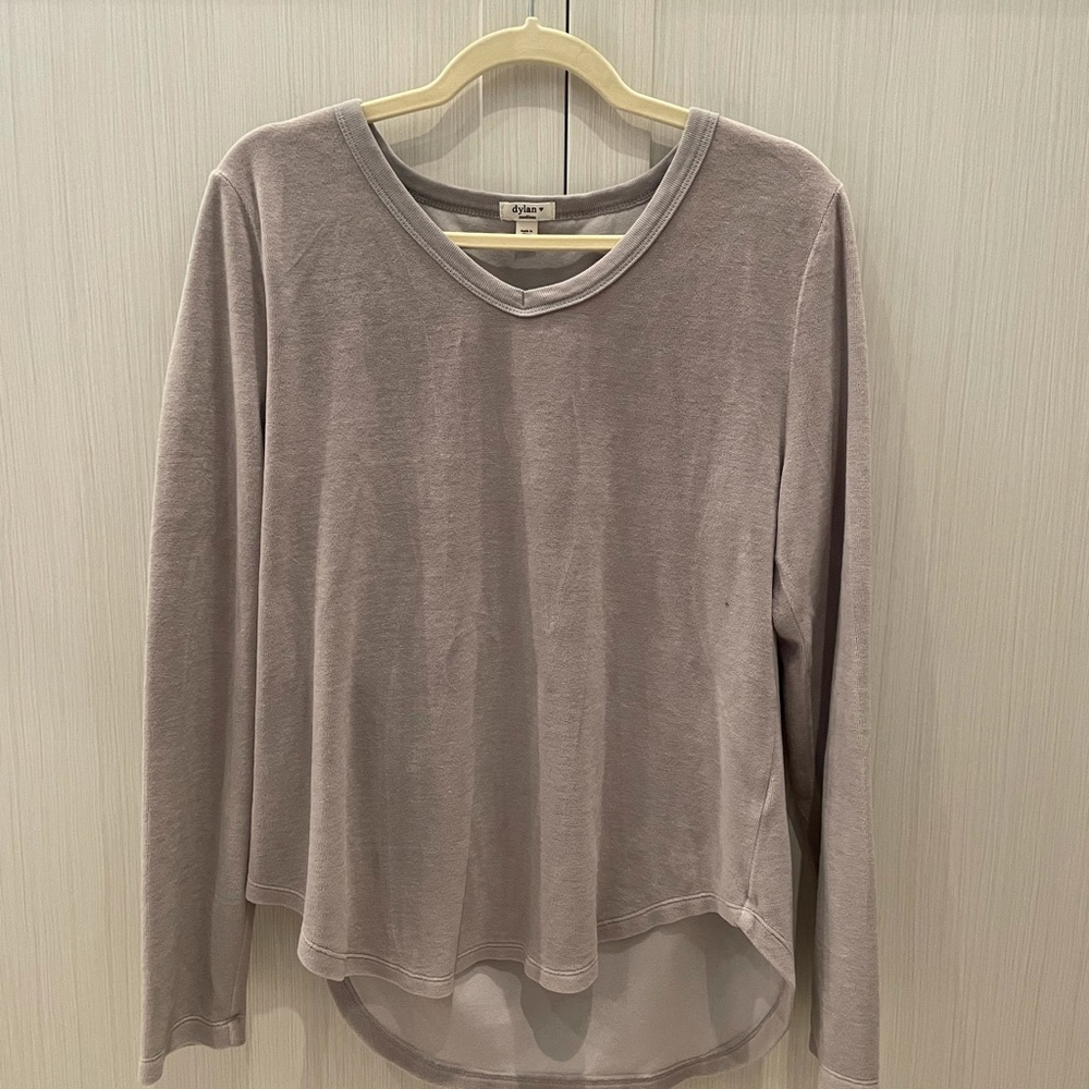 Gray soft velvet long sleeve top by Dylan in Med.